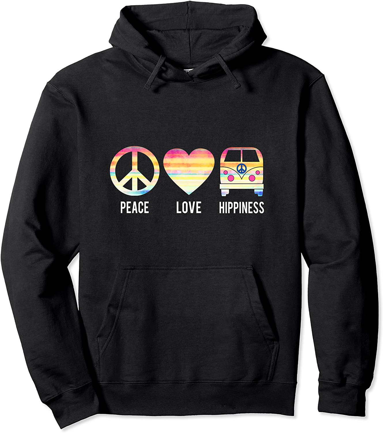 Peace Love and Hippiness 70s Retro Hippie Bus Pullover Hoodie