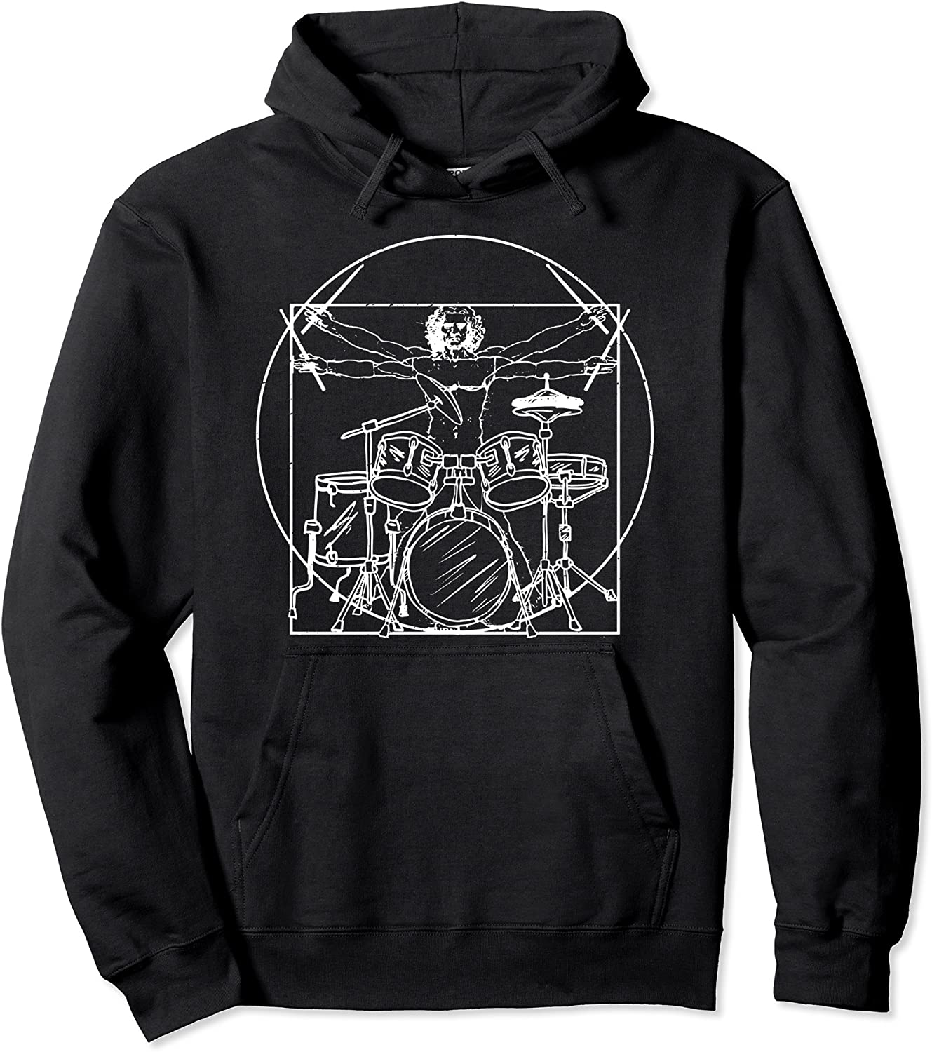 Drummer Gift Da Vinci Drums Drawing Present for Music Fans Pullover Hoodie