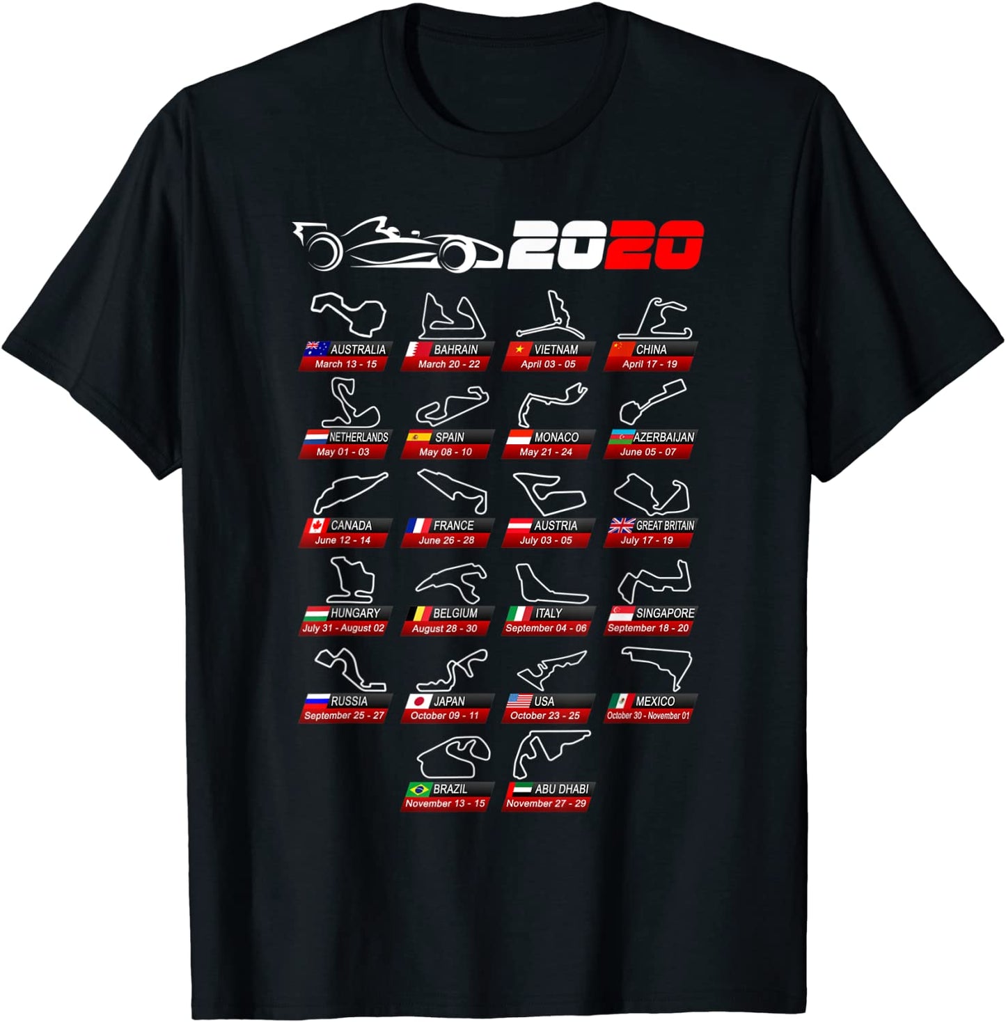 Calendar race cars Formula 2020 circuits sport T-Shirt