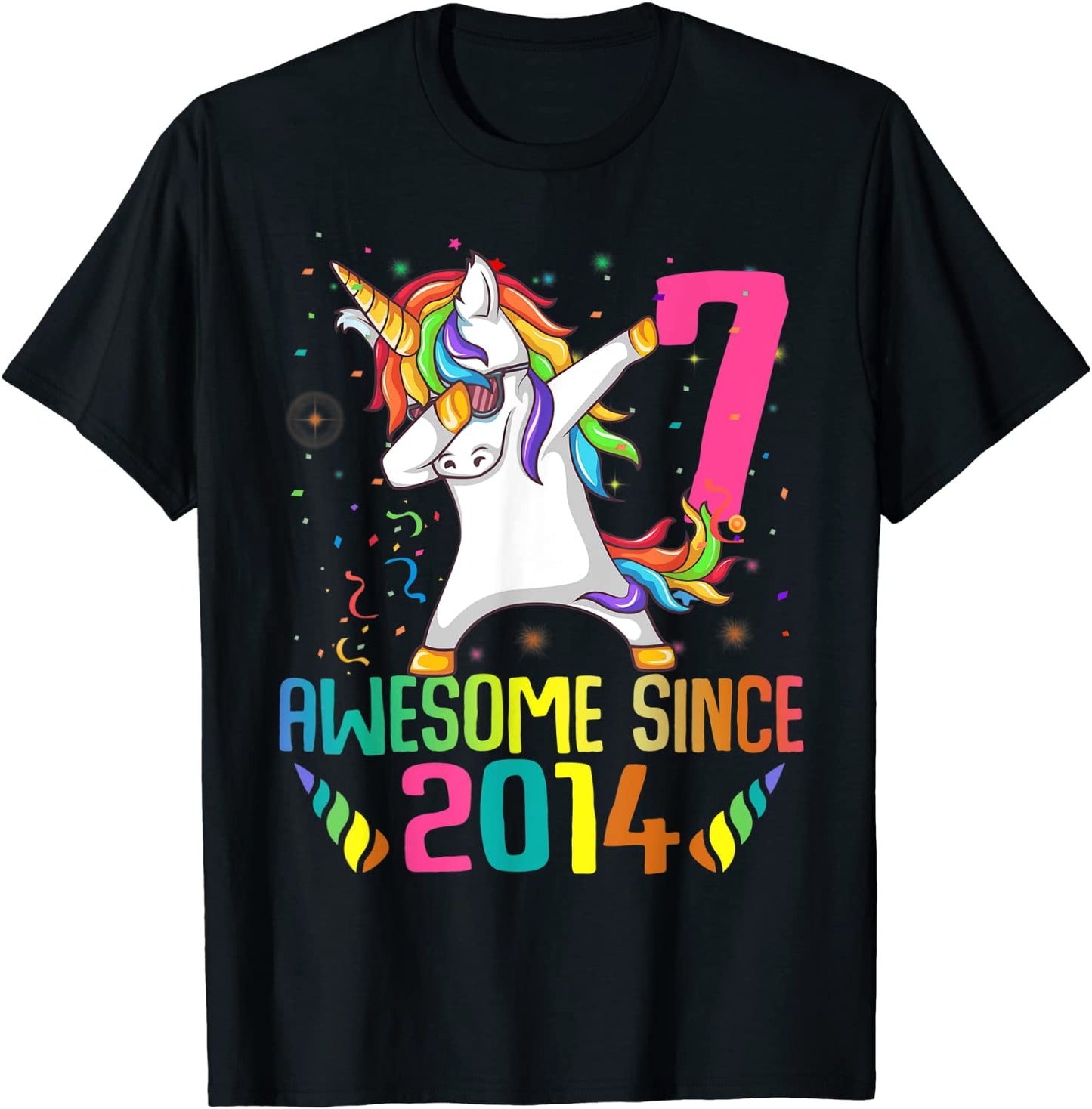 7 Years Old 7th Birthday Unicorn Dabbing Girl Party 2021 T-Shirt