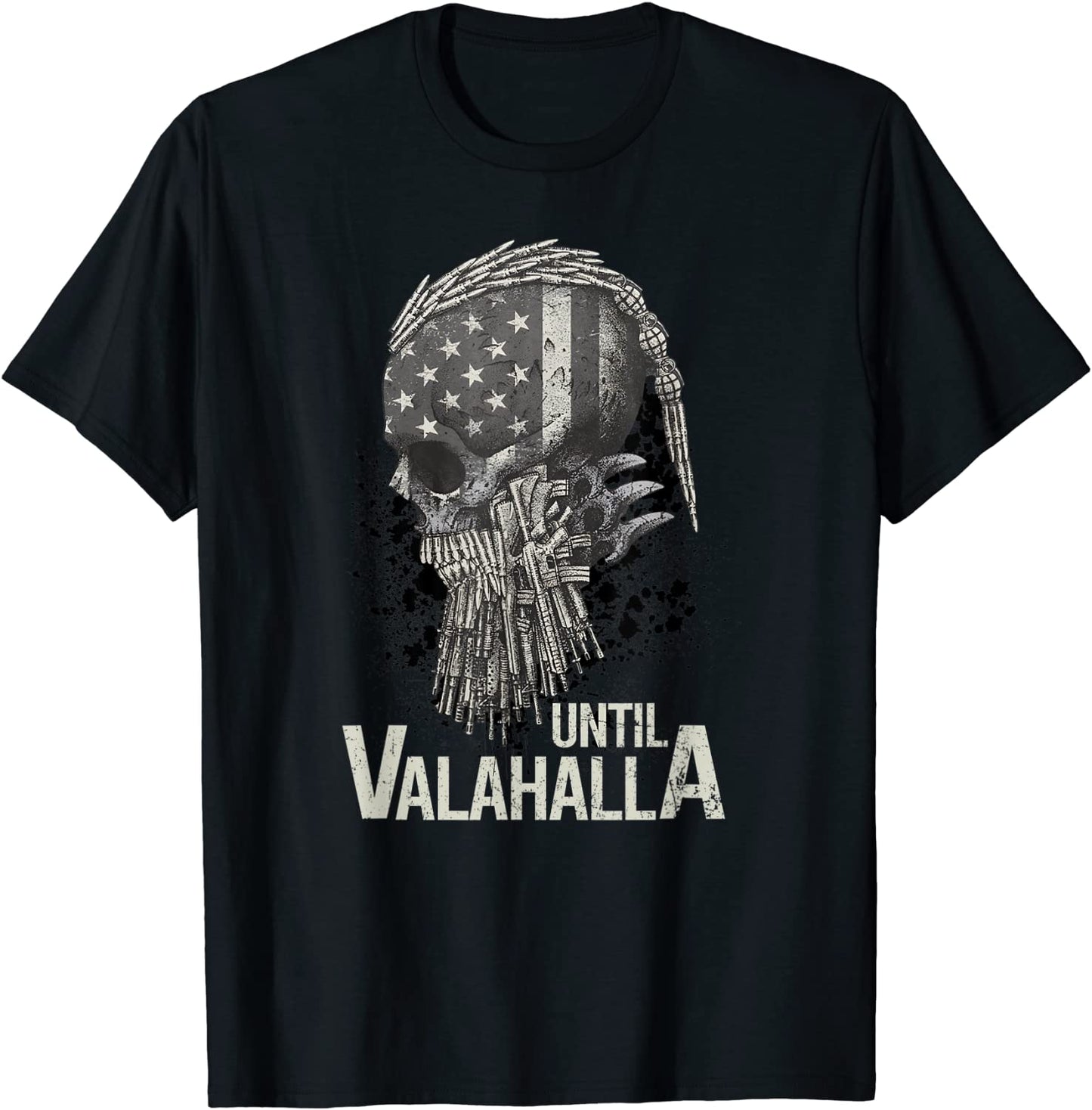 Until Valhalla Skull American Flag Until Valhalla tshirt T-Shirt