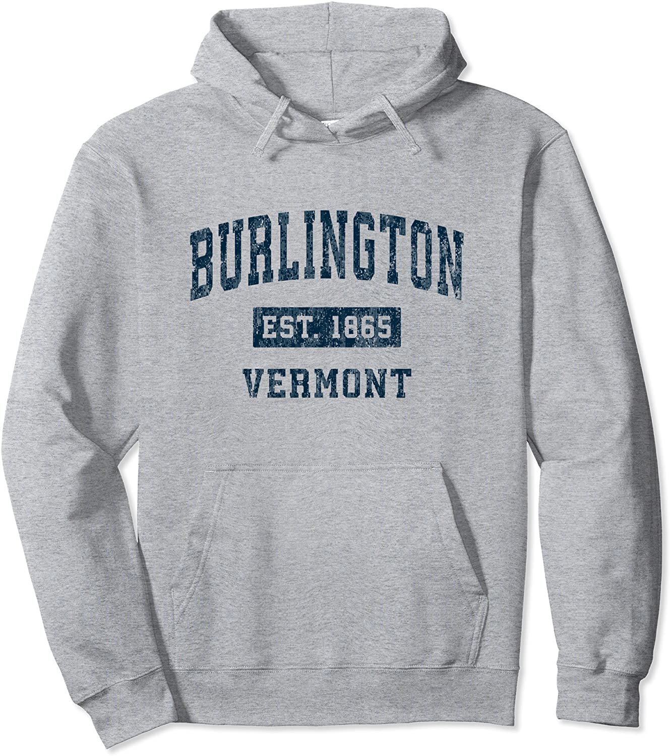 Burlington Vermont VT Vintage Sports Design Navy Print Pullover Hoodie