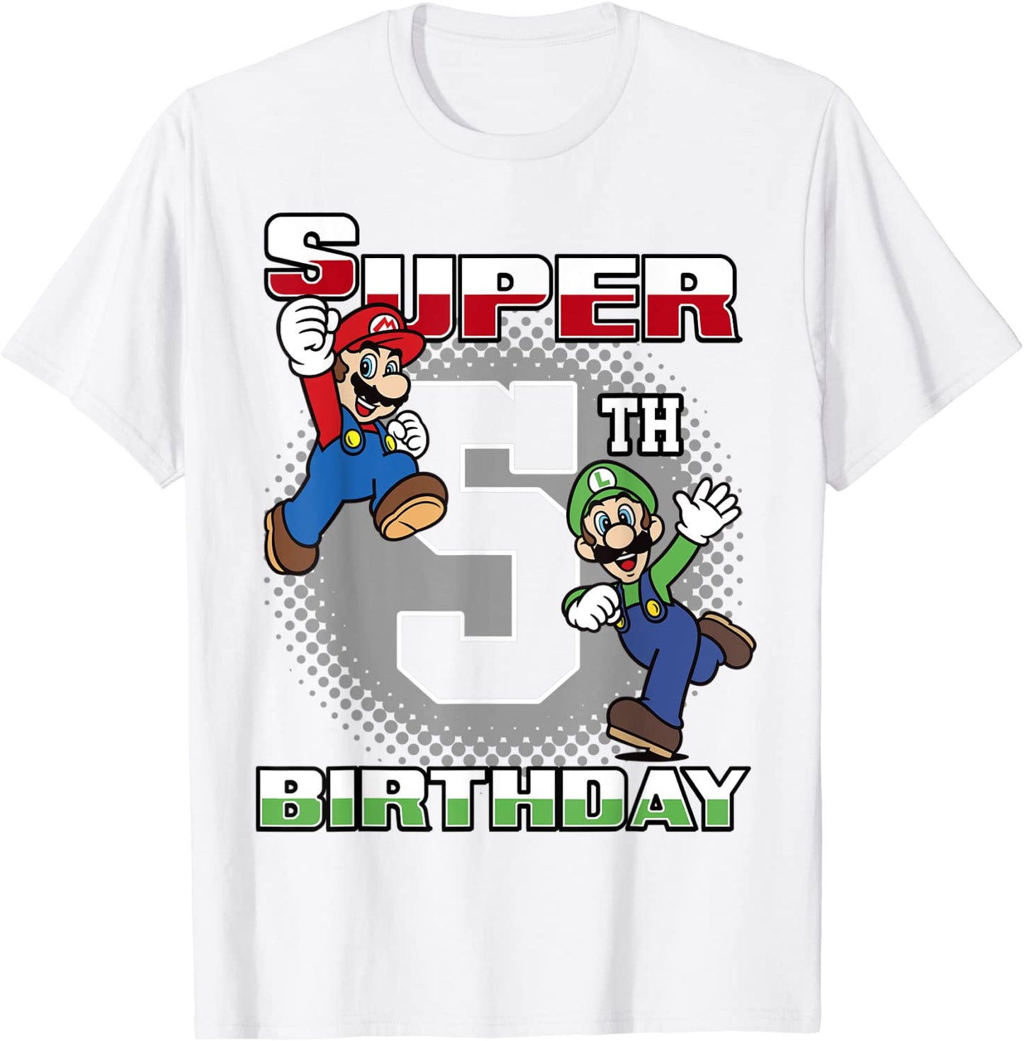 Super Mario And Luigi Super Birthday 5th Birthday Portrait T-Shirt