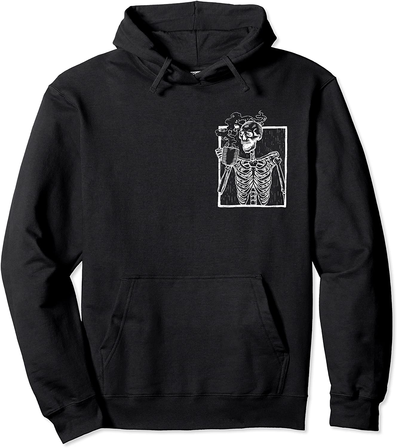 Distressed Skeleton Vintage Smiling Skull drinking Coffee Pullover Hoodie
