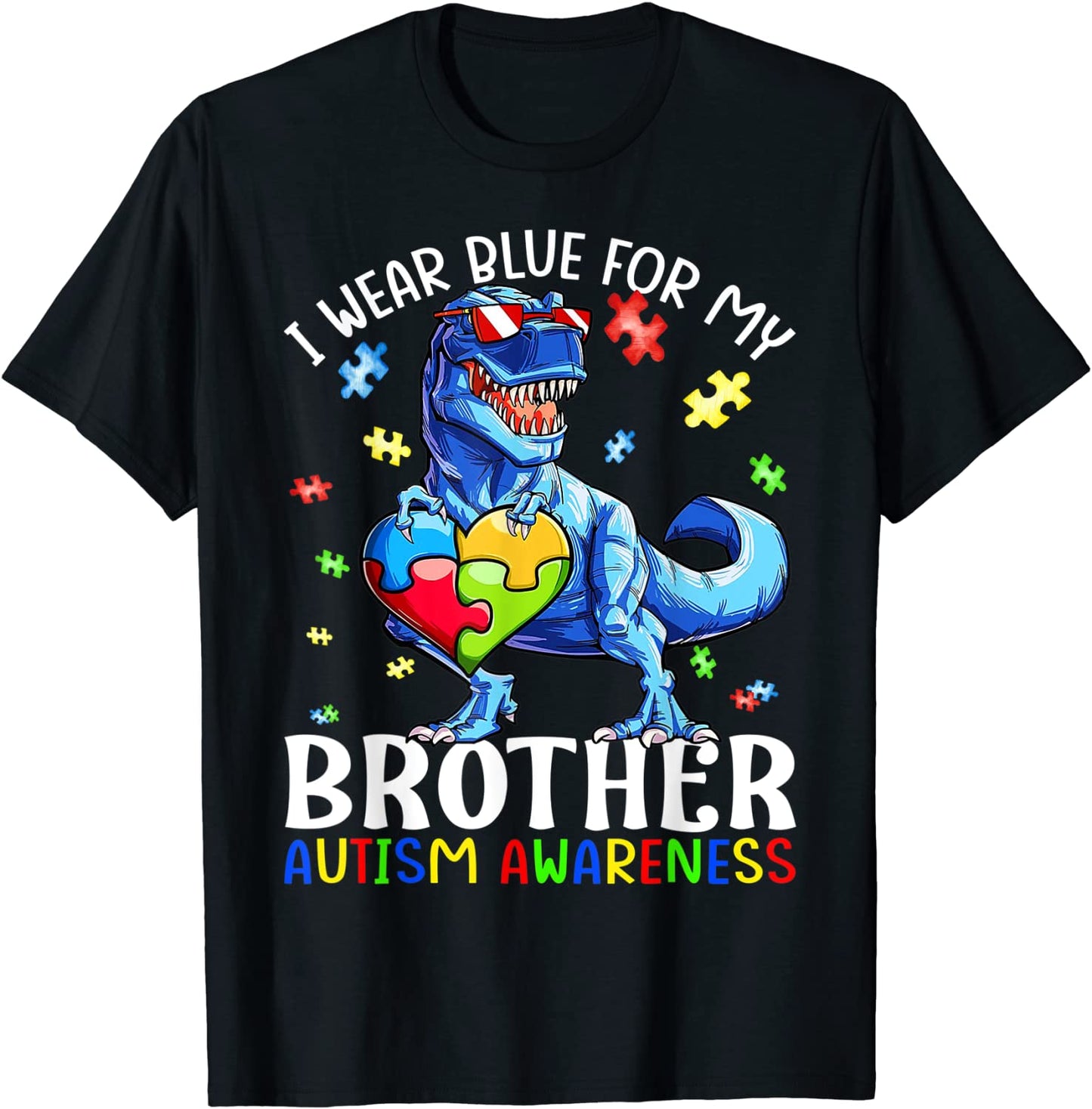I Wear Blue For My Brother Autism Awareness Dinosaur T-Shirt