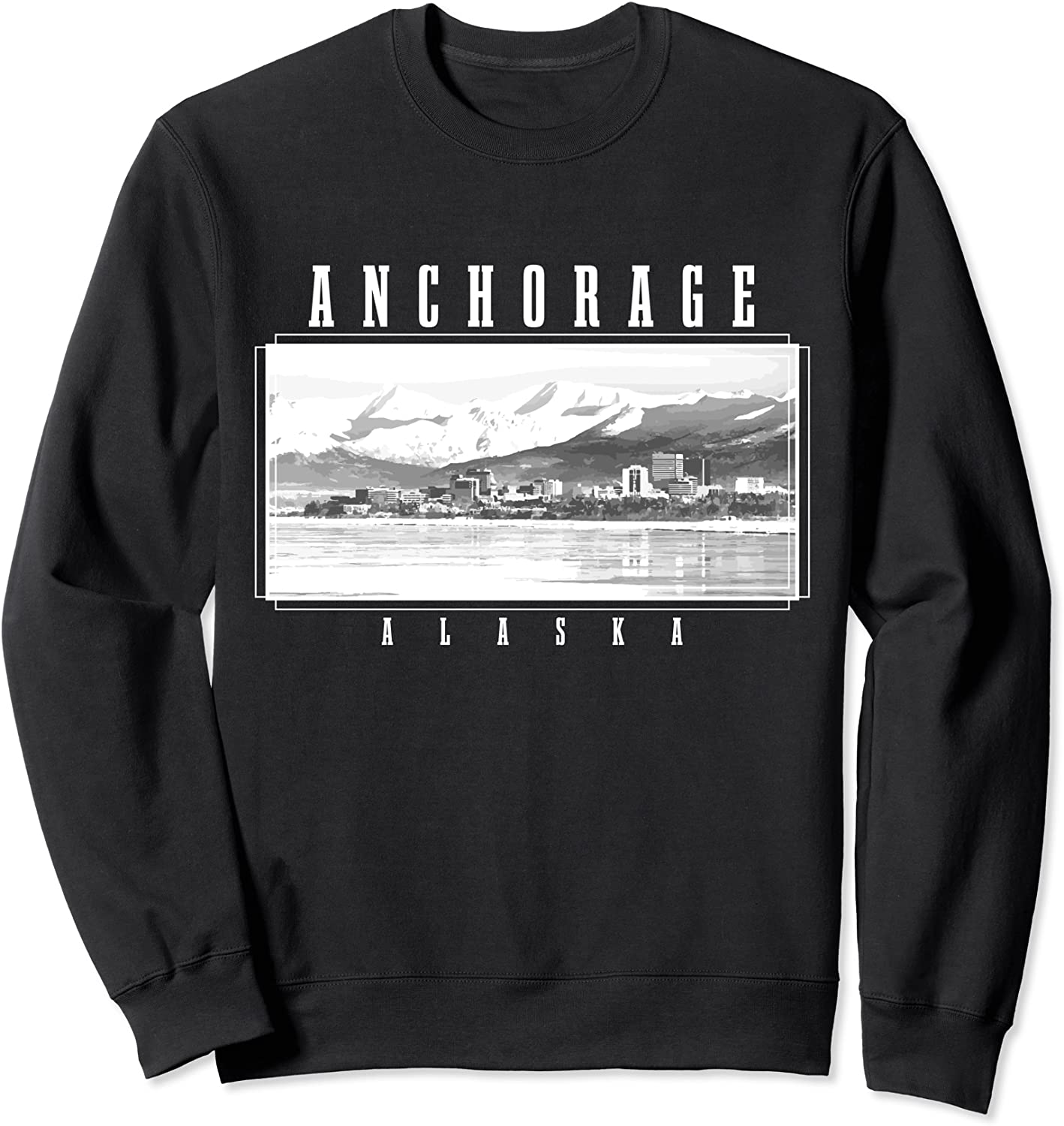 Anchorage Alaska Vintage Skyline Black White Anchorage Sweatshirt