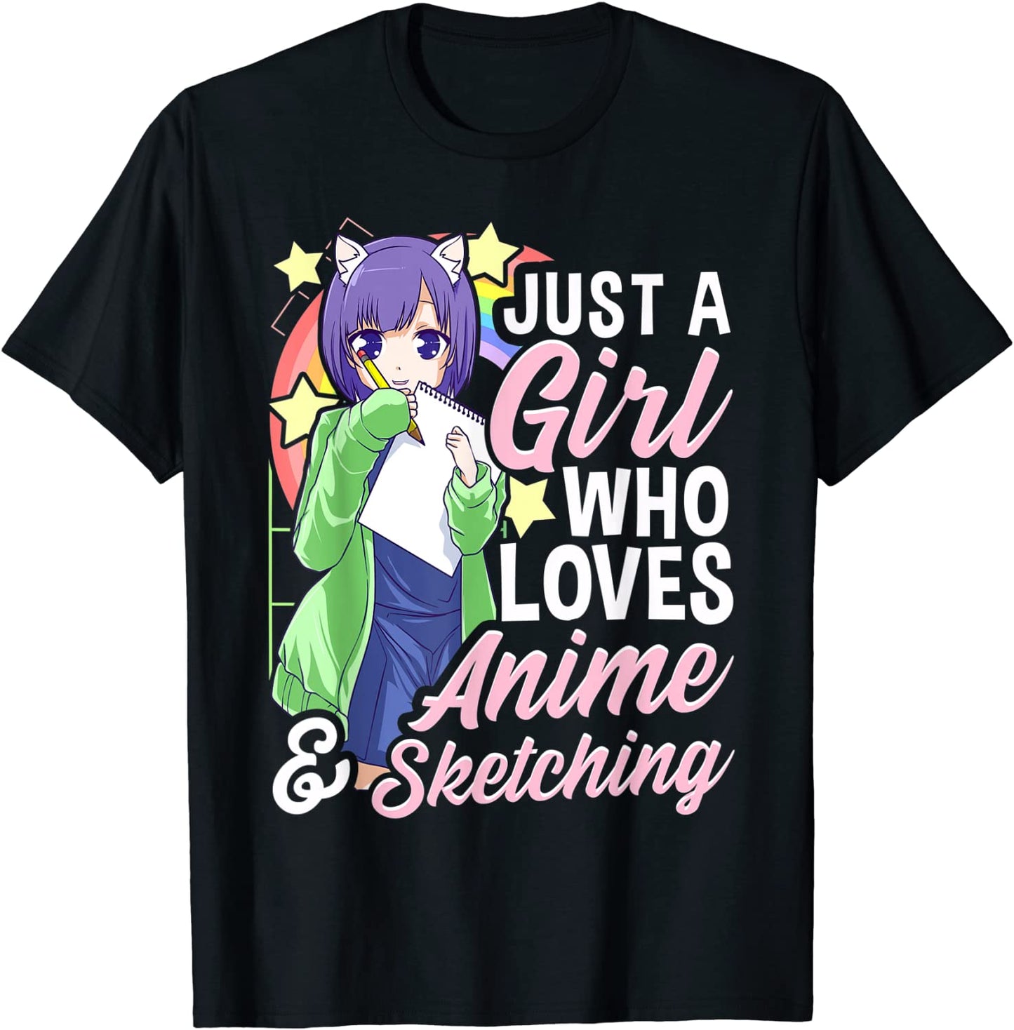 Anime Girl Just A Girl Who Loves Anime and Sketching Drawing T-Shirt