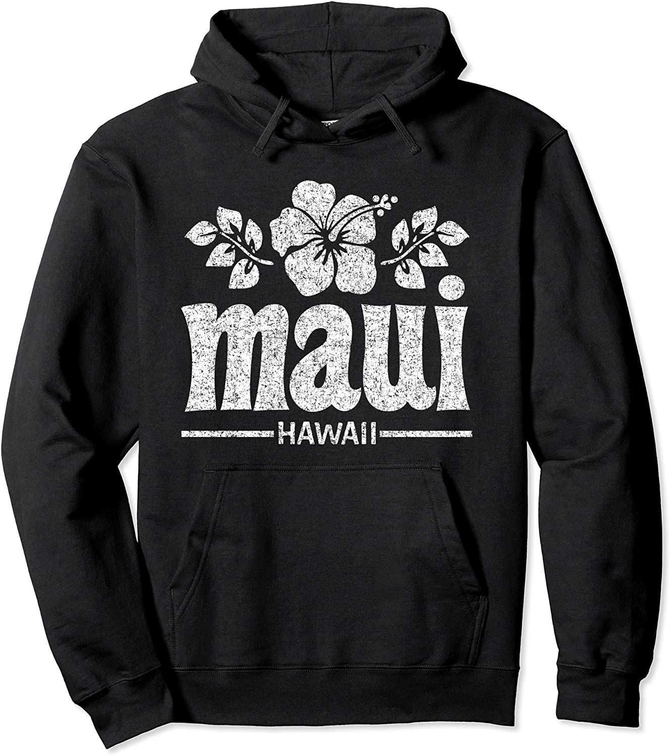 Maui Hawaii Flowers Distressed White Print Pullover Hoodie