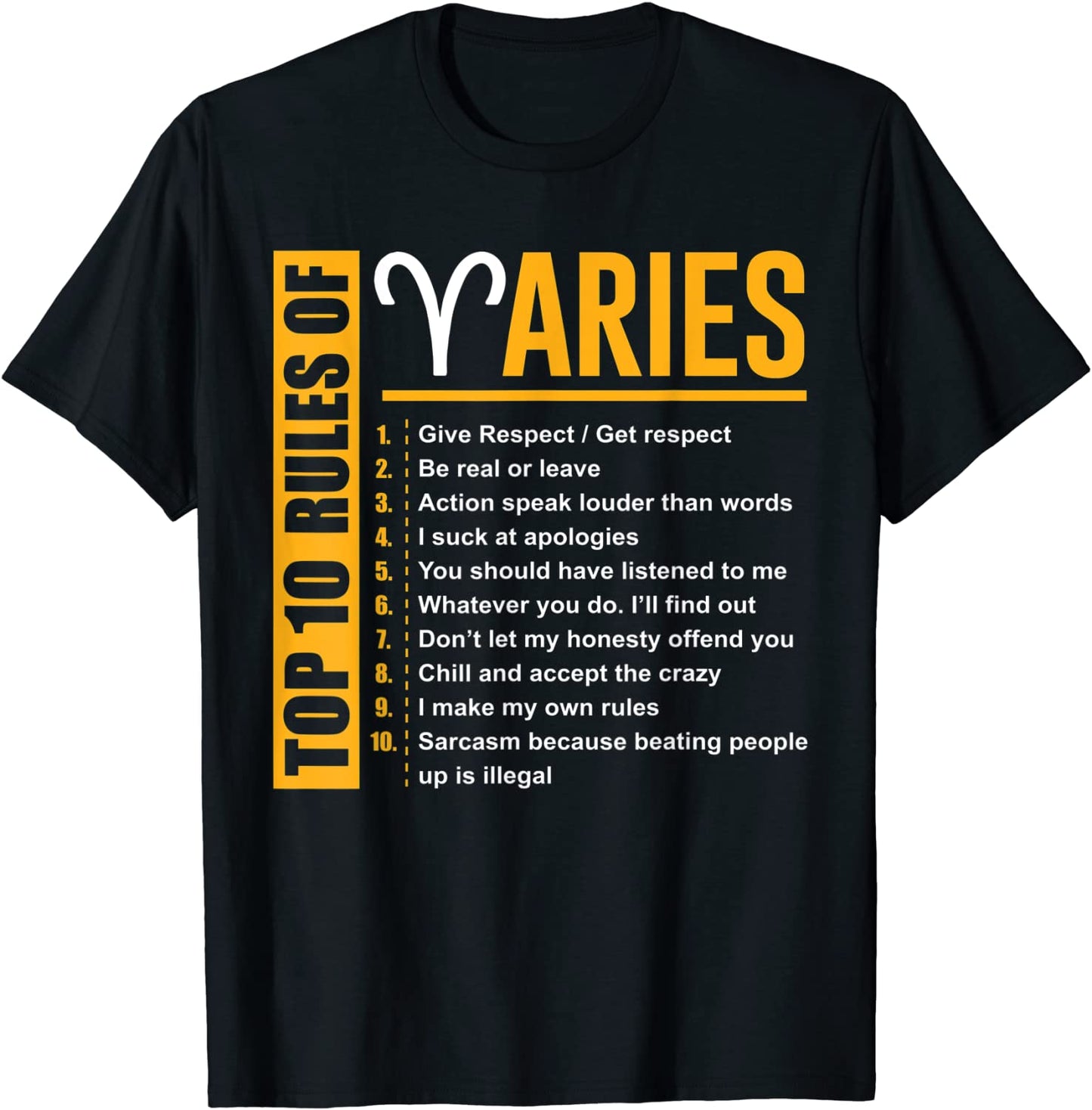 Birthday Gifts - Top 10 Rules Of Aries Zodiac T-Shirt