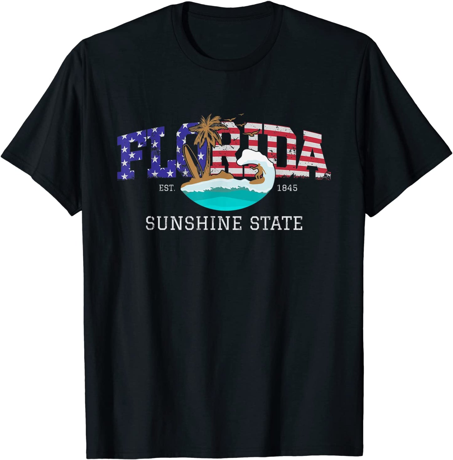 Florida T-shirt Retro Vintage US Flag Sport Beach Surf Tee