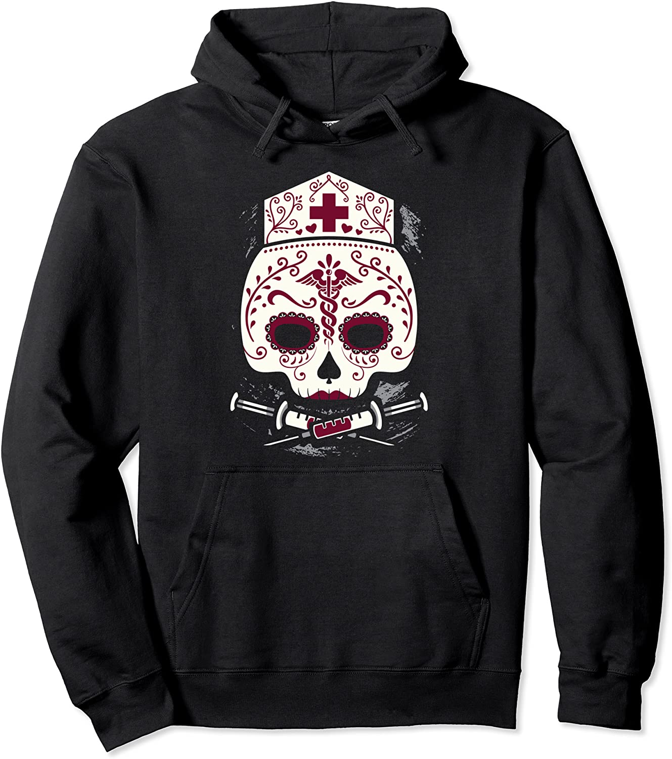 Nurse Sugar Skull Halloween Day Of The Dead Dia De Los Pullover Hoodie