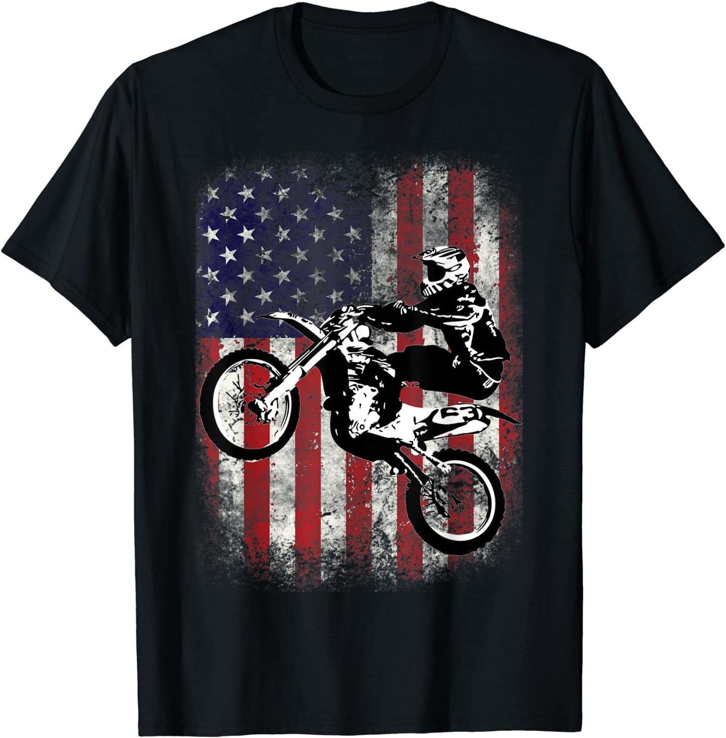 Dirt Bike American Flag Motocross Biker 4th of July T-Shirt