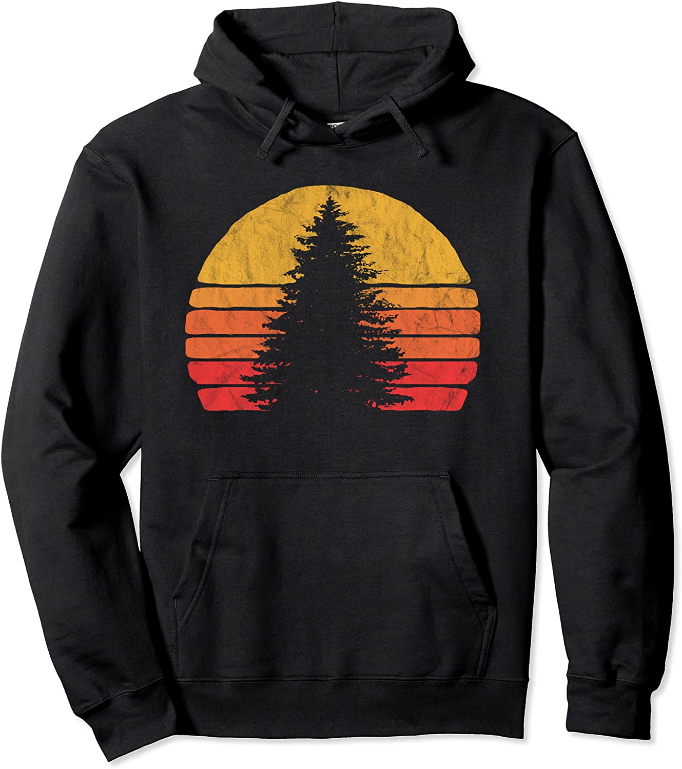 Solitary Pine Tree Sun - Vintage Retro Outdoor Graphic Pullover Hoodie
