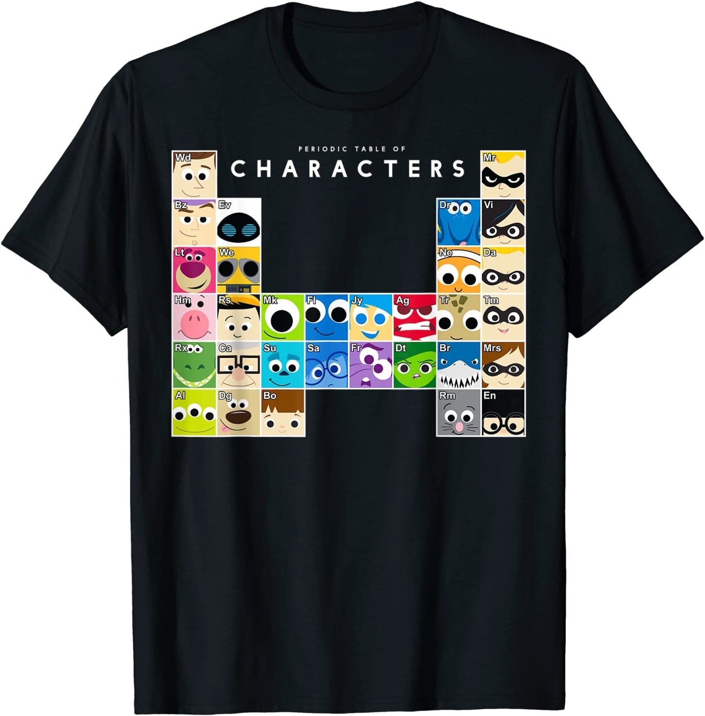 Disney Pixar Movie Characters Periodic Table Graphic T-Shirt T-Shirt