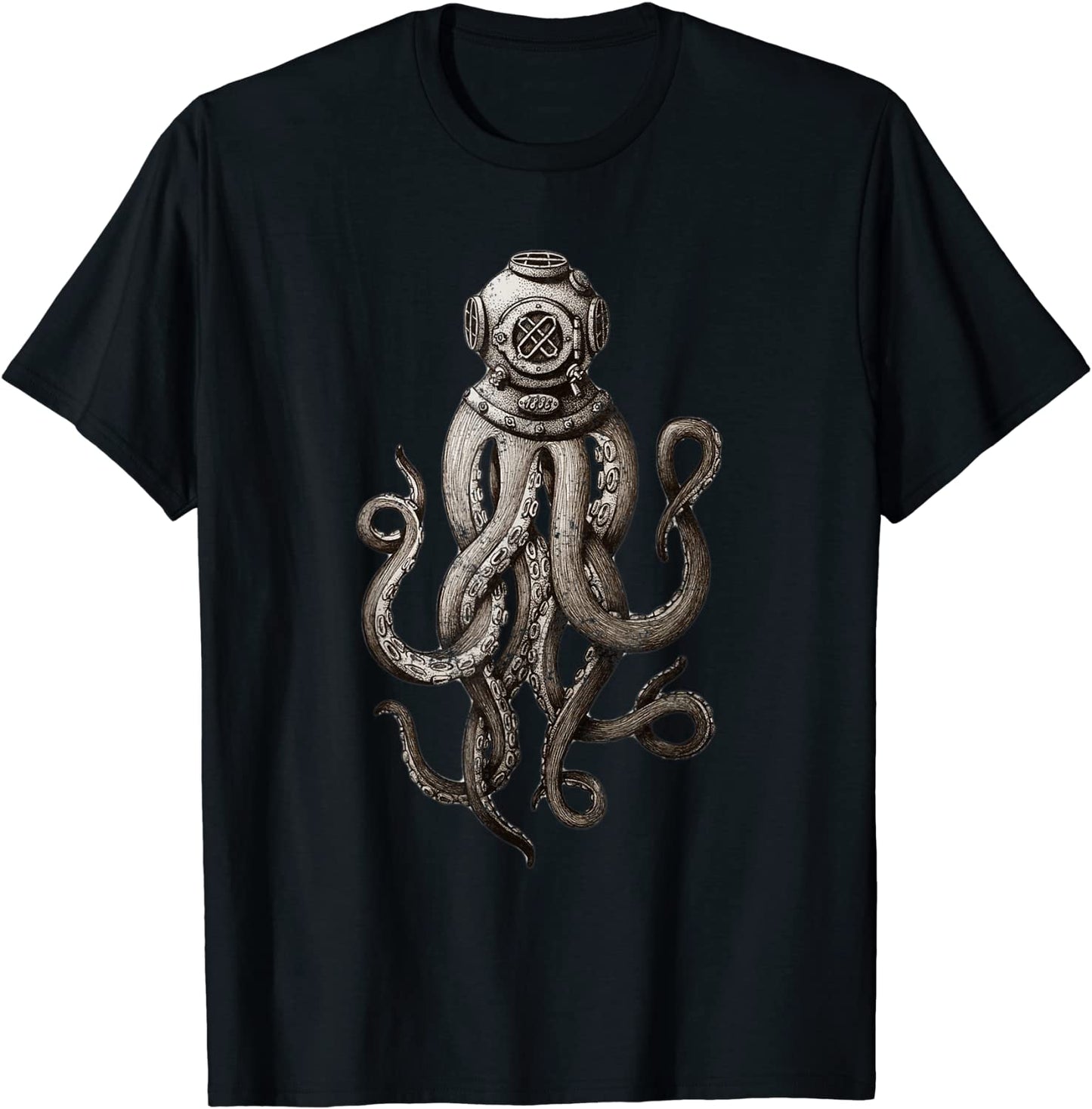 Retro SCUBA Diver Weird Octopus Design Octopus Helmet T-Shirt