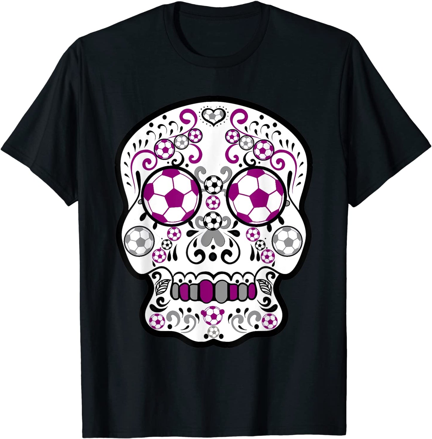 Maroon and Grey Soccer Sugar Sports Skull T-Shirt