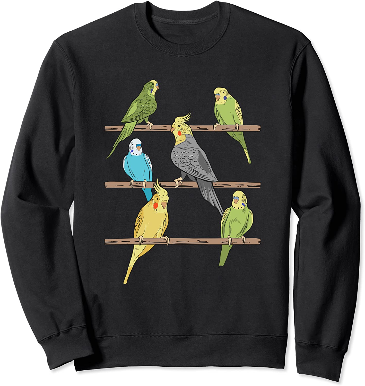 Budgies and Cockatiels On Branches Funny Budgie Cockatiel Sweatshirt
