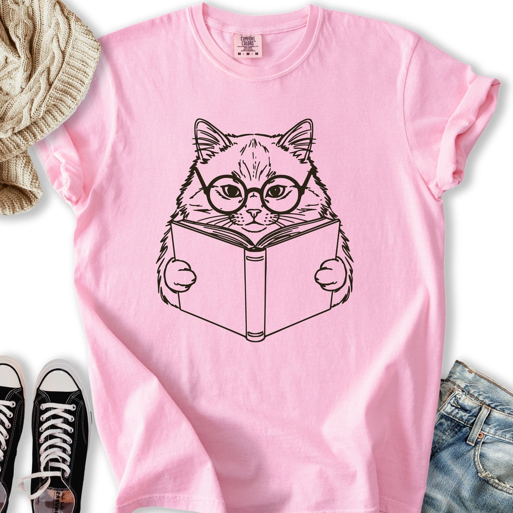 Reading Cat T Sweatshirt Vintage Design