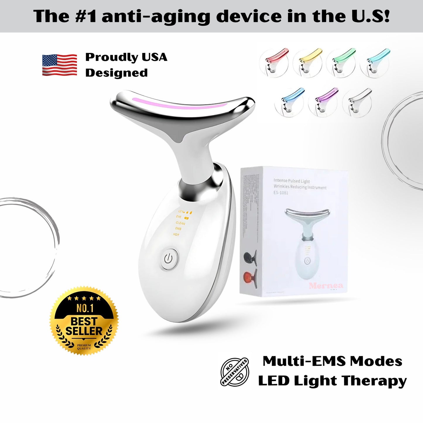 7-Color LED Facial Massager & Red Light Therapy Wand for Face and Neck