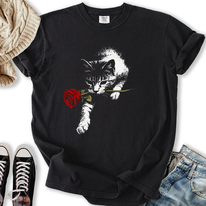 Cat And Rose T Hoodie Retro Look