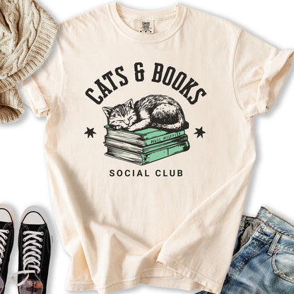 Cats Books Social T Long Sleeve Vintage Gift