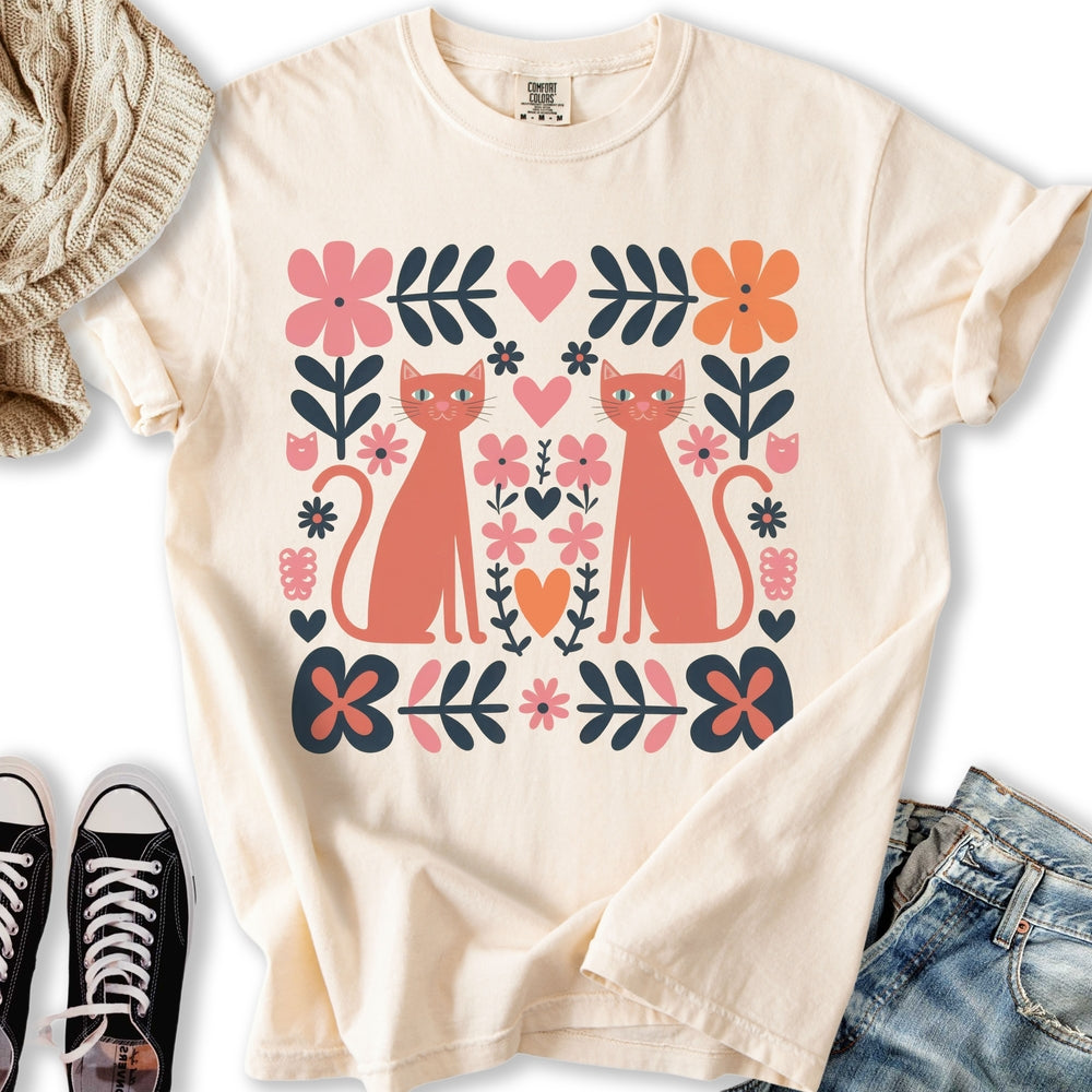 Folk Art Cats T Tee Modern Gift
