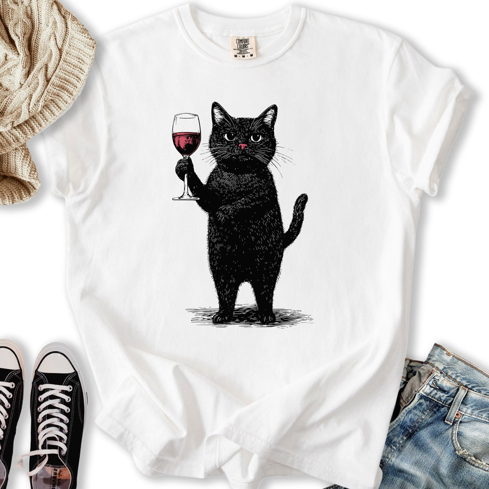 Black Cat Red Wine T Shirt Stylish Apparel