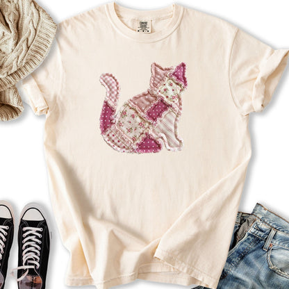 Faux Patchwork Cat T Shirt Unique Fashion