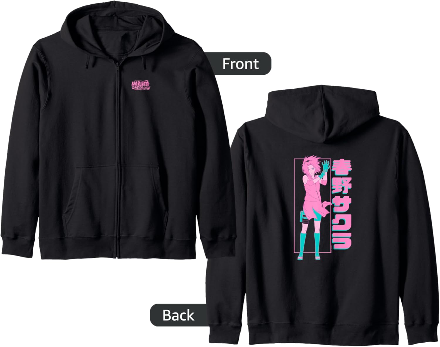 Naruto Shippuden Pink and Teal Sakura Front Back Anime Hoodie