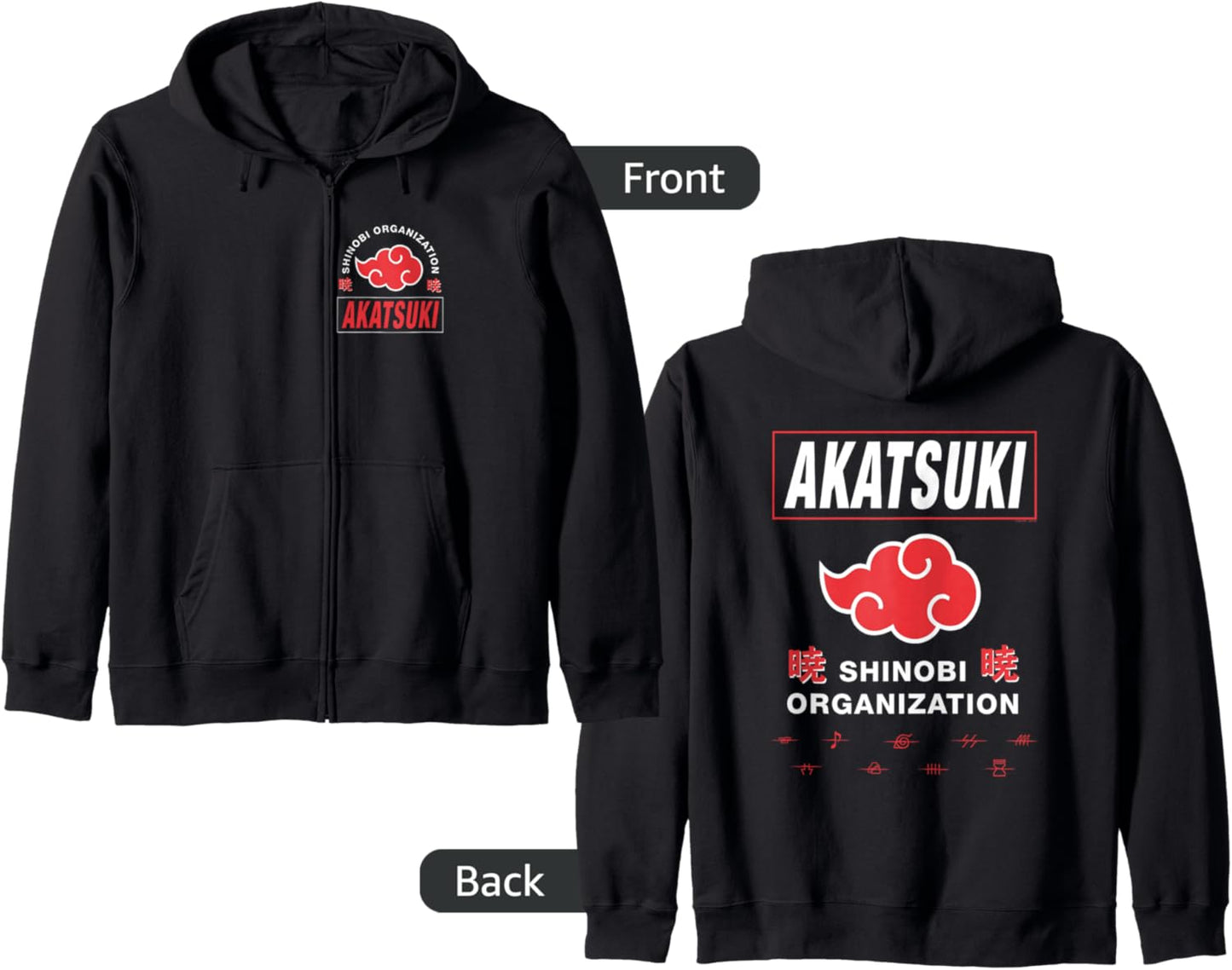 Naruto Shippuden Akatsuki Shinobi Org Front Back Anime Zip Hoodie