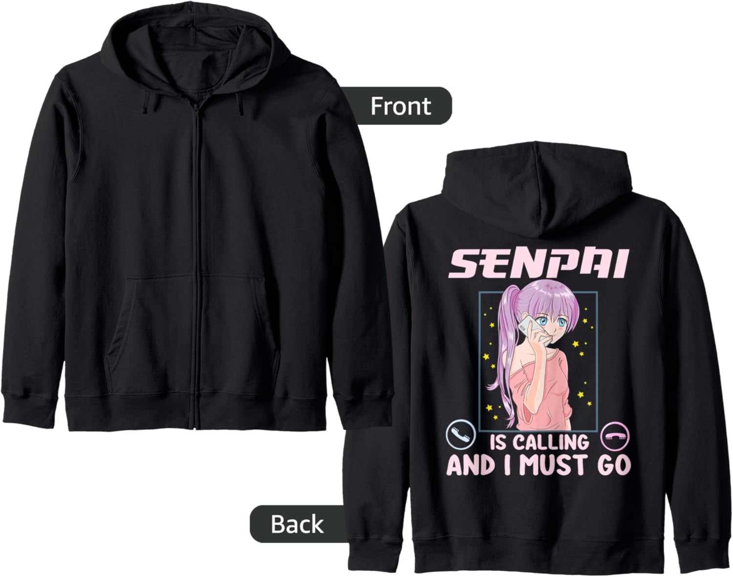 Senpai Is Calling And I Must Go Cute Manga Anime Girl Zip Hoodie