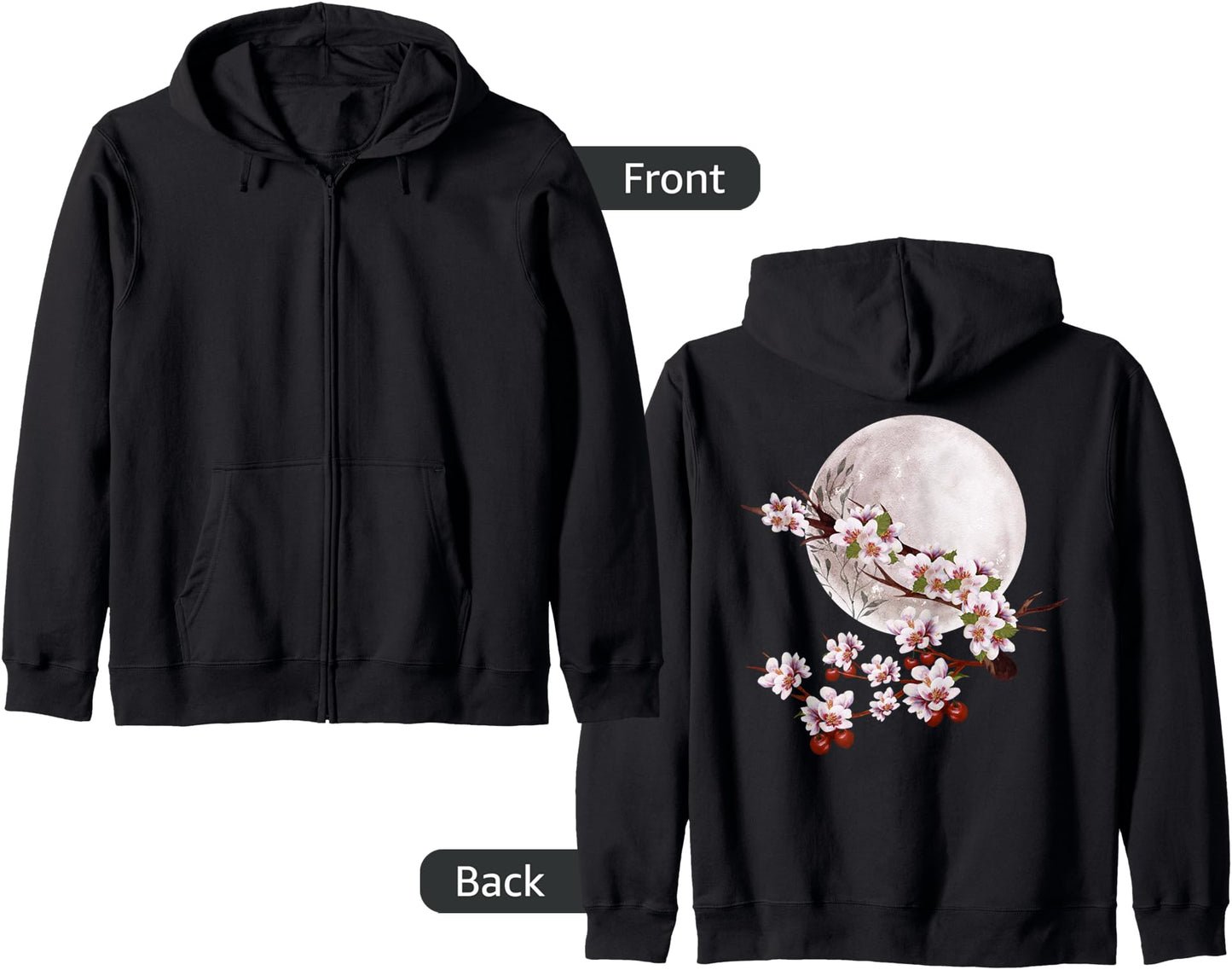 Cherry Blossom Floral Full Moon Sakura Japanese Culture Zip Hoodie