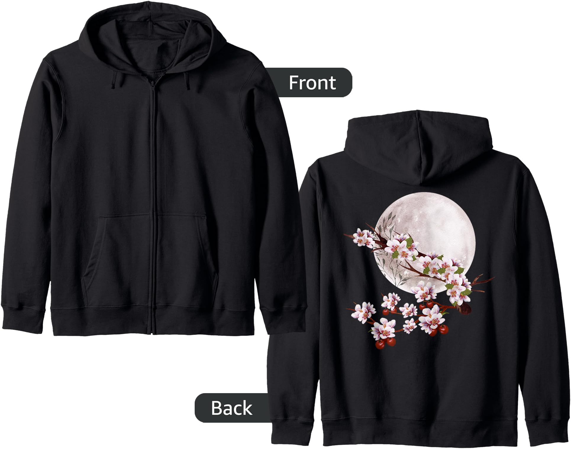 Cherry Blossom Floral Full Moon Sakura Japanese Culture Zip Hoodie