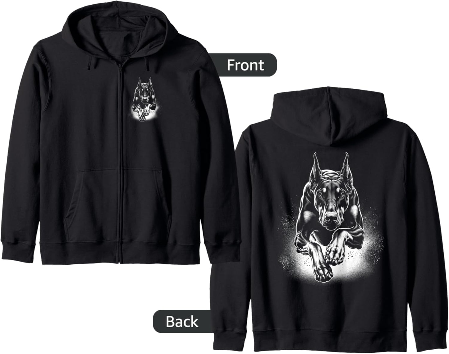 Cool Doberman Dog Jumping on Chest Zip Hoodie