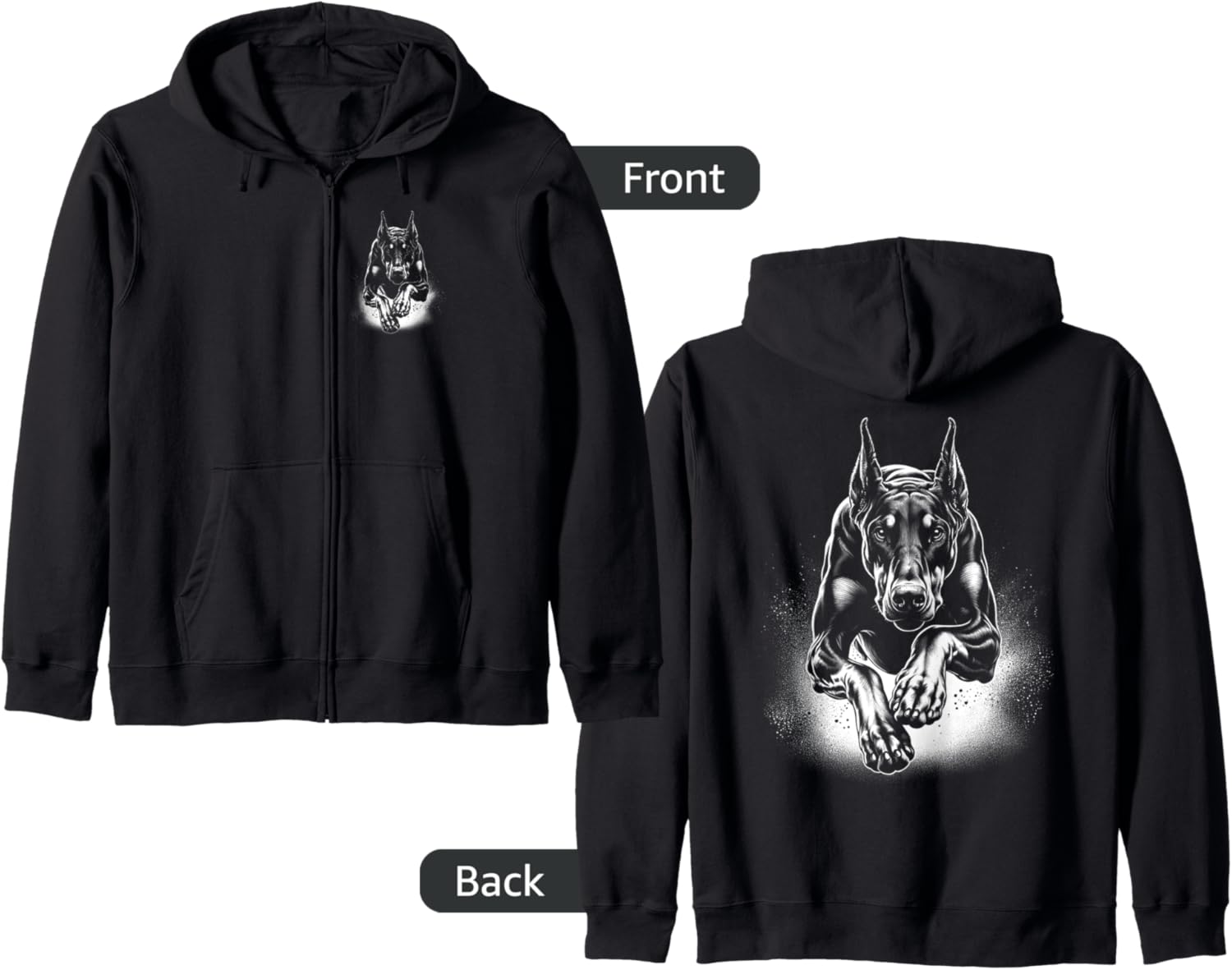 Cool Doberman Dog Jumping on Chest Zip Hoodie