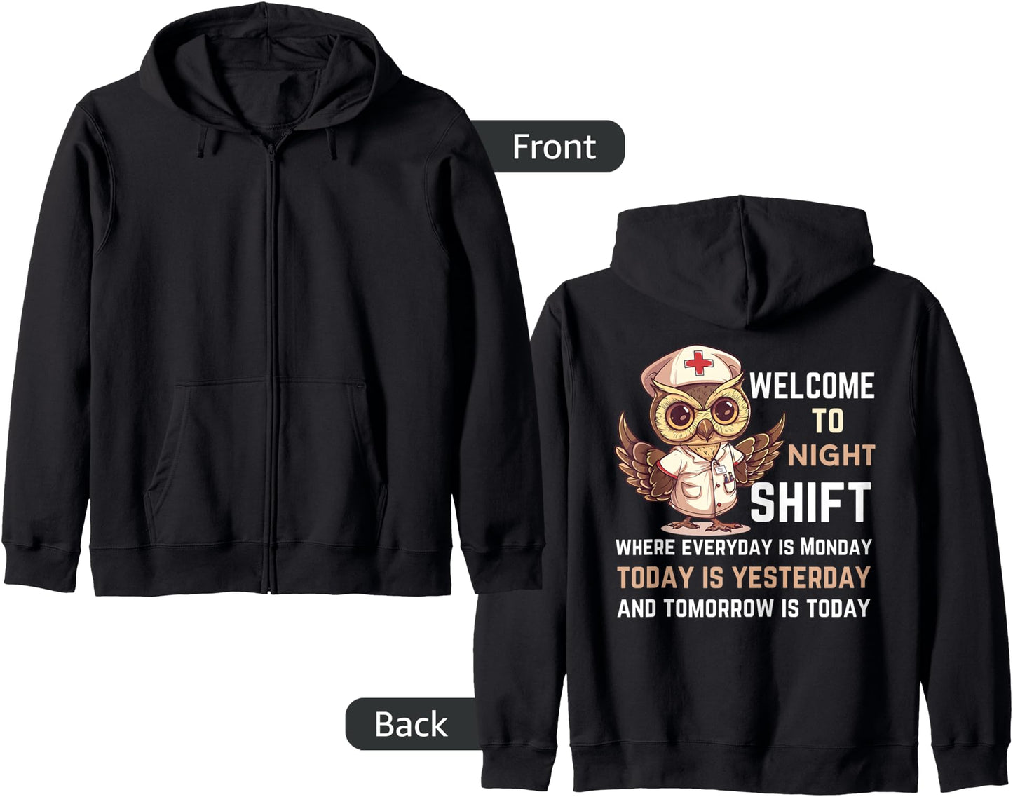 Funny Nursing Rn Lpn Cna Owls Night Shift Lover For Nurse Zip Hoodie