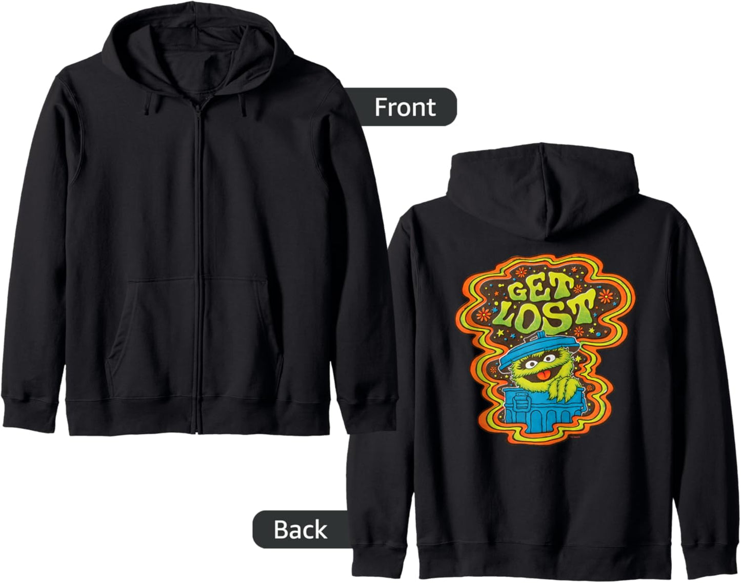 Sesame Street Psychedelic Oscar The Grouch Get Lost Zip Hoodie