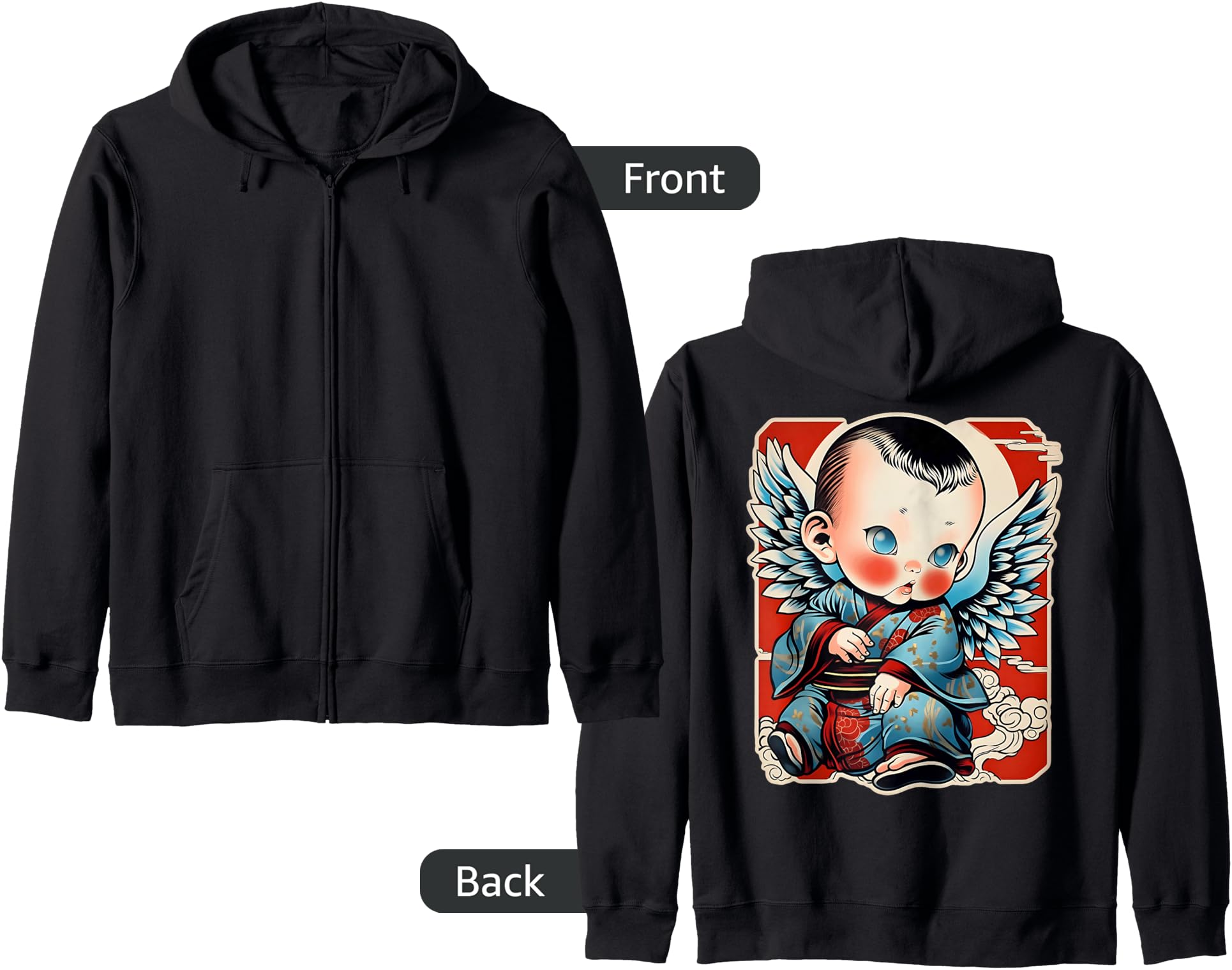 Cupid's Inked Charm: Neo-Traditional Japanese Tattoo Design Zip Hoodie