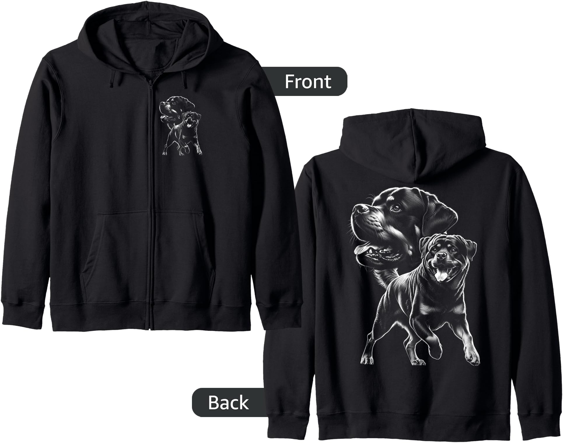 Proud Playful Rottweiler Dog in Cool Style Zip Hoodie