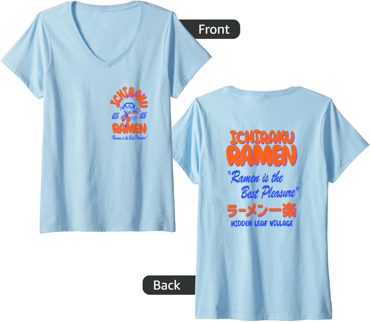 Womens Naruto Shippuden Ichiraku Ramen Front Back Anime V-Neck