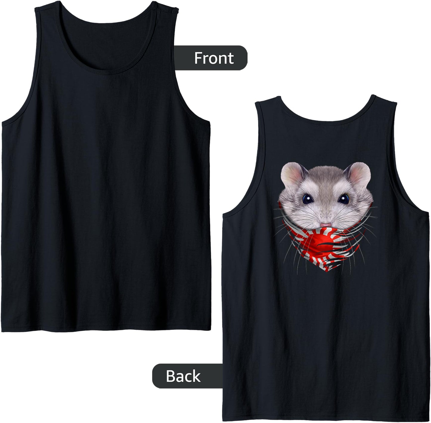 Grey Dwarf Hamster in Japanese Rising Sun Flag Bandana Tank Top