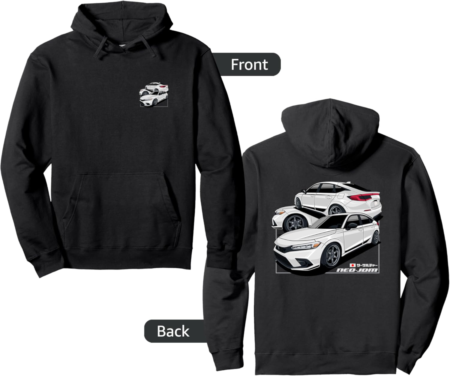 Neo-JDM HN White CV Sport Car 2-Side Graphic Pullover Hoodie