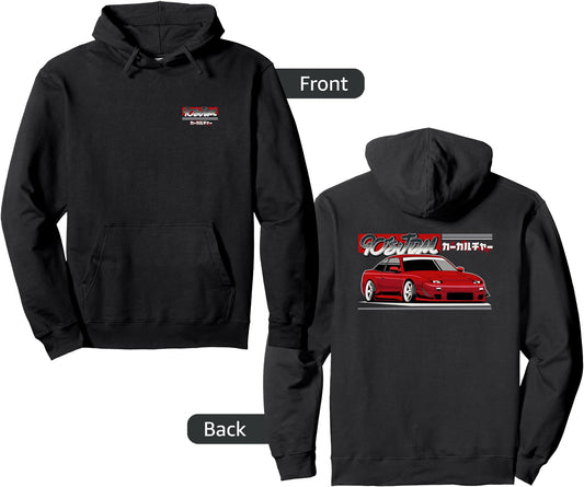 90s JDM NI OG 240 Red Car 2-Side Graphic Pullover Hoodie