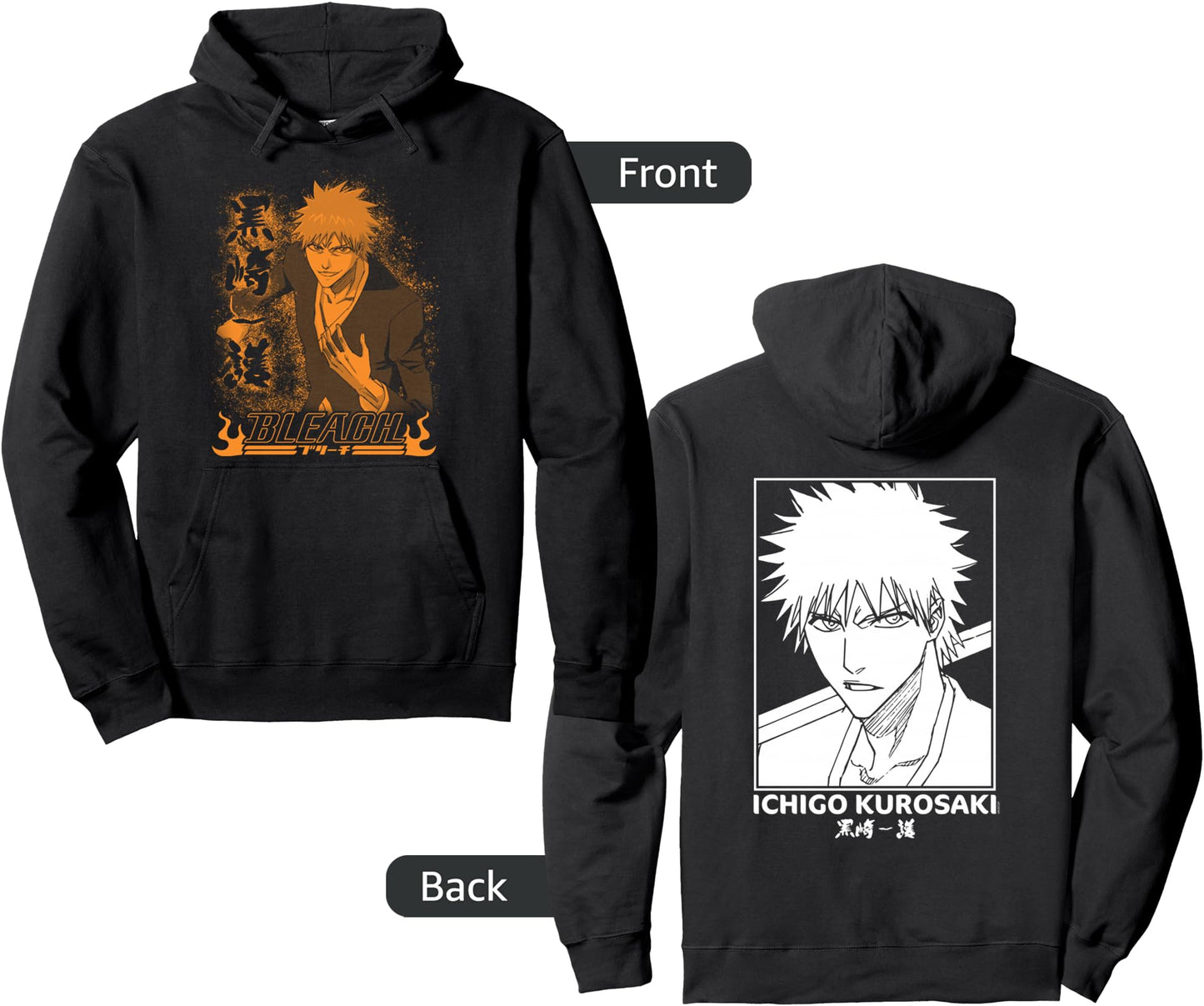 Bleach Retro Anime Ichigo Kurosaki Front and Back Anime Pullover Hoodie