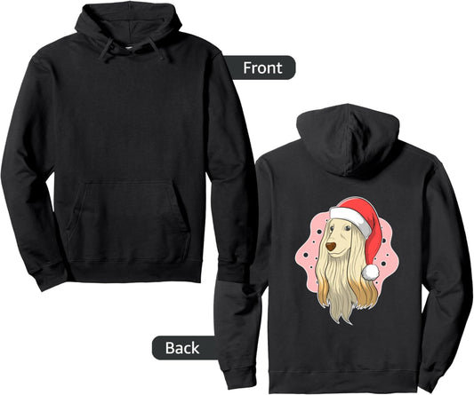 Christmas Afghan Hound Image Wearing Xmas Hat Pullover Hoodie