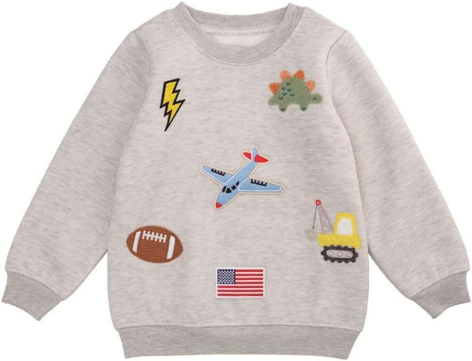 Mud Pie Boy Patch Sweatshirt Grey