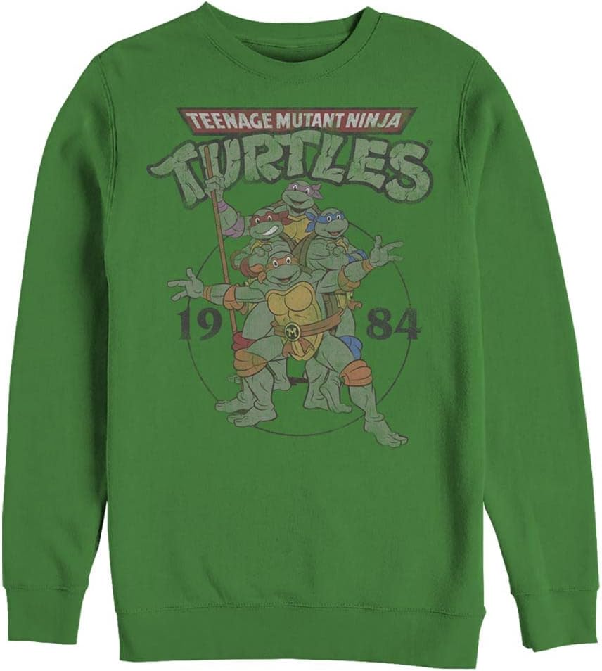 Nickelodeon Men's Teenage Mutant Ninja Turtles Group Elite Pullover Crew Fleece, Kelly Green, 3X-Large