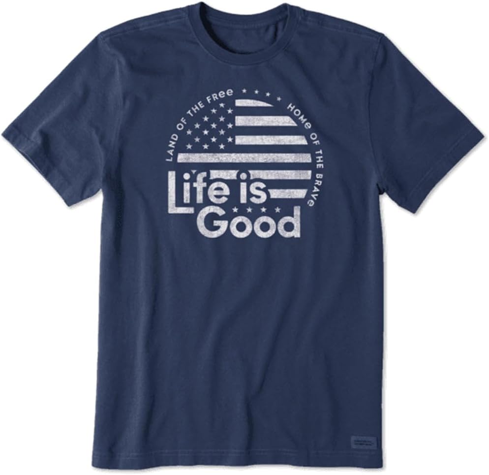 Life Is Good. Mens Crusher Tee Lig Flag Circle, Darkest Blue