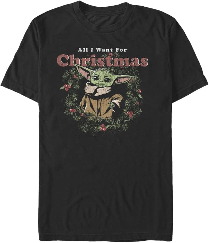 STAR WARS Mandalorian All I Want Xmas Men's Tops Short Sleeve Tee Shirt