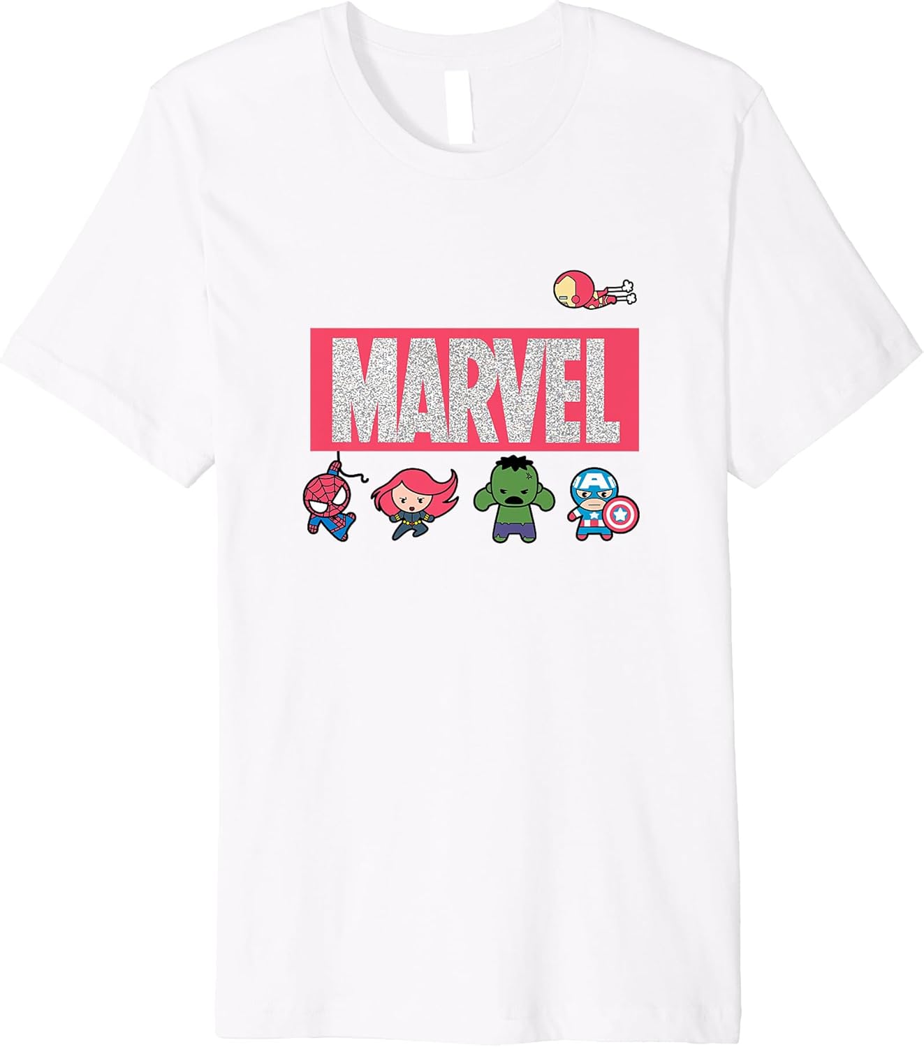 Marvel Kawaii Chibi Avengers Ready For Battle Static Logo Premium T-Shirt